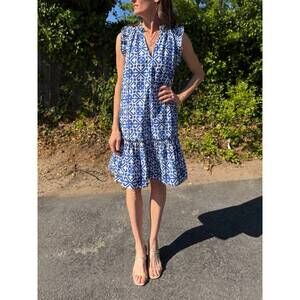 NEW FITZROY & WILLA nikki sleeveless mini dress in blue white geometric tile